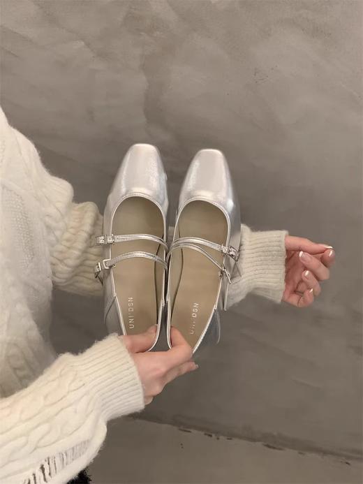 粗跟银色玛丽珍鞋浅口2024年春季新款一字带配裙子气质单鞋女鞋子_ym 商品图5