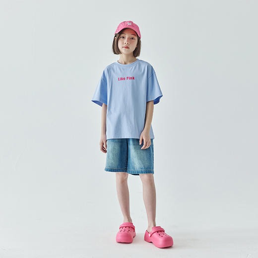 棵初夏季新款亲子凉感字母印花纯色T恤中大童圆领休闲落肩短袖 商品图1