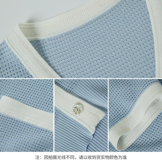 【商场同款】CJKJ426 “ 清爽网格蓝色开衫”  廓形放松且干练 包容身材同时显瘦显精致。白蓝撞色设计清爽雅致 超细纱线集合精致针法舒适富有肌理感 商品图6