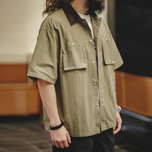 工装优选美式复古防水薄款短袖衬衫户外宽松半袖口袋猎装衬衣男夏 商品图0