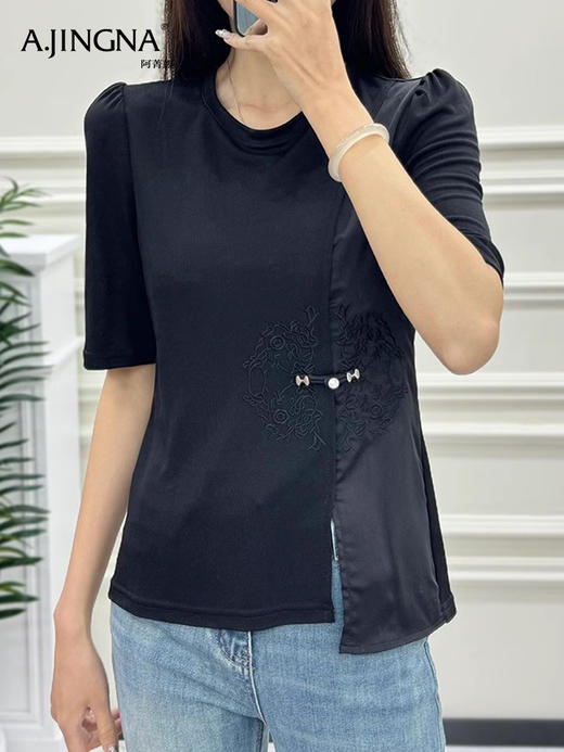 【夏日清凉】阿菁娜凉感真丝醋酸新中式小衫F29X302011 商品图3