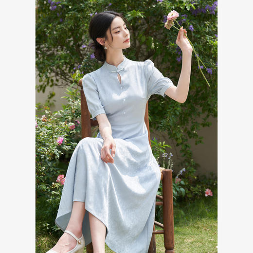 新中式国风盘扣改良旗袍女春夏季温婉大方收腰A摆连衣裙V1140945 商品图0