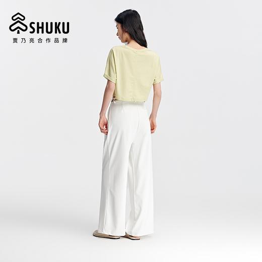 SHUKU/舒库M6女士夏季短款宽松箱型圆领桑蚕丝醋酸短袖T恤纯色151224100008 商品图4