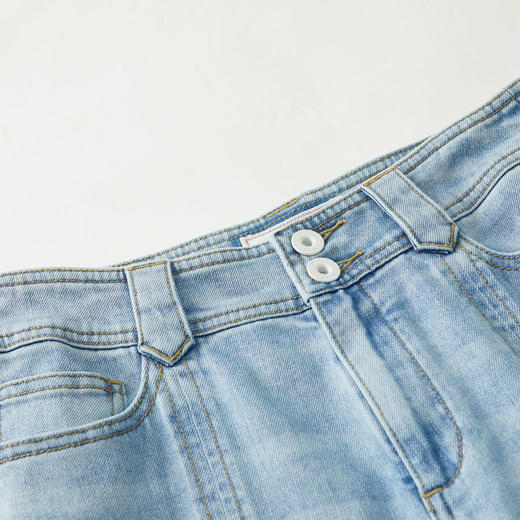 谜底开叉牛仔裤女2022夏季新款高腰显瘦阔腿微喇叭裤子222MK0515 商品图3