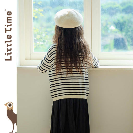 littletime女童黑白条纹针织毛衣开衫春夏新款韩版气质长袖外套 商品图4
