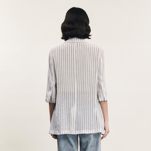 谜底条纹西装外套女2024年夏款复古通勤薄款中长款西服242MW0700 商品图2