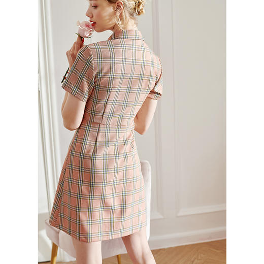 欧芮儿2020夏装新款格子连衣裙女短袖气质收腰显瘦中长款A字裙 商品图3