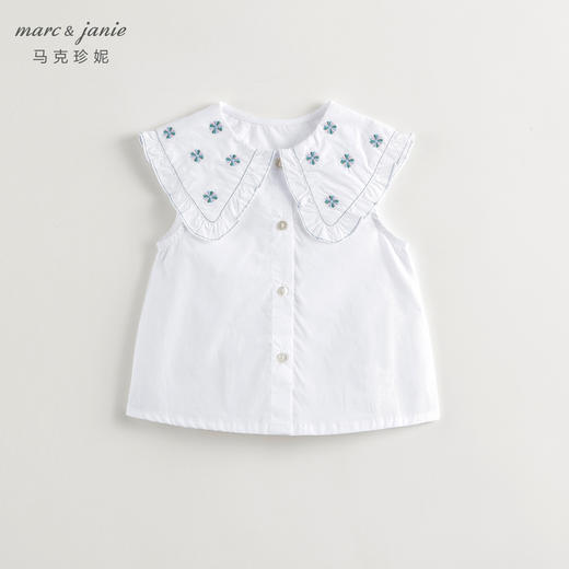 马克珍妮2024年夏装新款女童复古绣花翻领短袖衬衫240599 商品图1