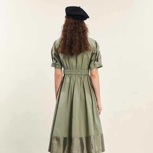 谜底连衣裙短袖2024年夏季新品通勤风收腰泡泡袖中长裙242ML0590 商品图2