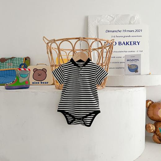 【夏日婴童装，宝哈衣短装袭来！】夏季男宝哈衣婴幼儿爬服，帅气条纹连体衣周岁短袖三角爬服，时尚又实用，让宝宝在夏季时尚出行-lm！-QQ 商品图1