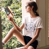 OLrain欧芮儿米白色T恤女早春2024年新款简约百搭印花圆领短袖 商品缩略图0