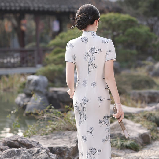 春夏立领中国风盘扣复古优雅长款旗袍MLS6845 商品图1