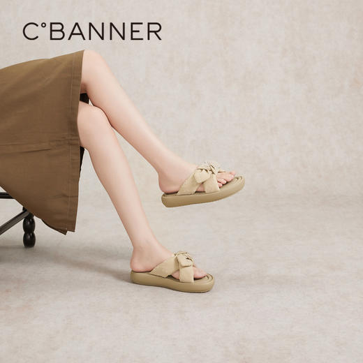 千百度蝴蝶结面包凉拖鞋女夏季厚底踩屎感拖鞋A24381006 商品图4