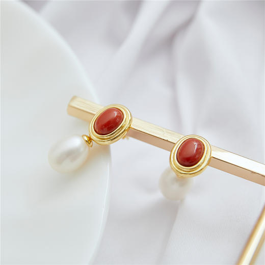 Pearl moments 南红 小团圆 椭圆珍珠耳线耳环（该商品不支持用券） 商品图4