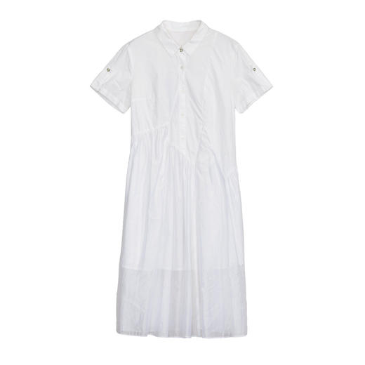 谜底白色连衣裙短袖2024夏季新品通勤风时髦拼接中长裙242ML0570 商品图4