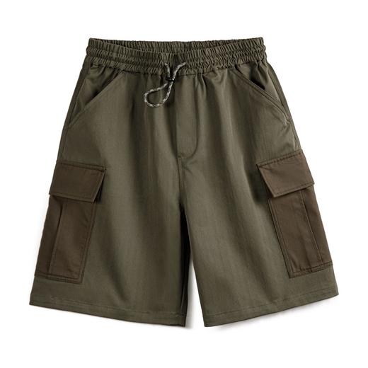 马登工装美式复古拼接大口袋短裤肌理感人字纹中腰直筒五分裤男夏 商品图5