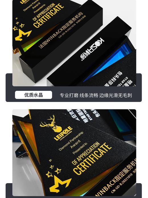 水晶奖杯定制年会新款山峰炫彩多色金属奖牌订制经销商授权牌定做 商品图4