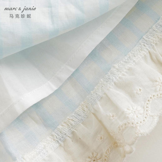 马克珍妮2024年夏装新款女童海军风格纹蕾丝花边短袖连衣裙240661 商品图5