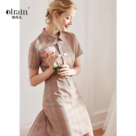 欧芮儿2020夏装新款格子连衣裙女短袖气质收腰显瘦中长款A字裙 商品图0