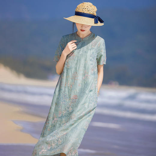 春夏新款中国风楼阁刺绣苎麻改良旗袍文艺连衣裙YM-S470 商品图2