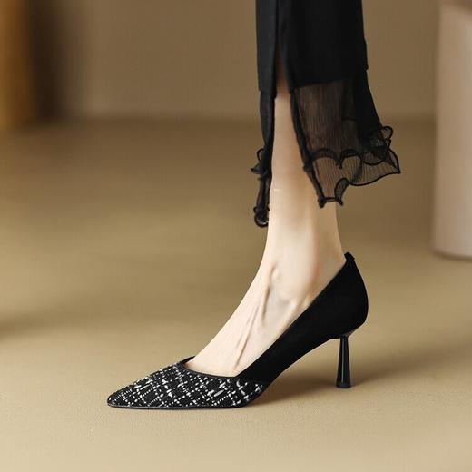 【预售5天】法式小香风尖头高跟鞋格子布法式气质名媛细跟单鞋YS&5662-1 商品图1