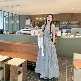 <曾小咸推荐> 【海岛落日】条纹抹胸连衣裙