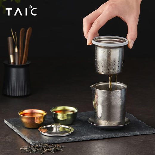 TAIC太可 纯钛泡茶器套装  钛度纯钛功夫茶具套装家用简约茶壶泡茶器过滤隔热防烫创意礼盒 泡茶器套装带滤网 商品图2