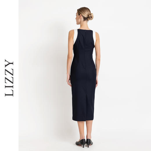 LIZZY 早秋简约优雅气质修身显瘦撞色拼接无袖包裙连衣裙8012 商品图6