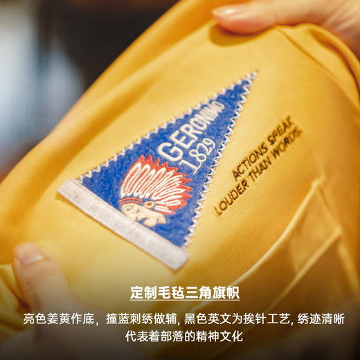 马登工装美式复古印第安刺绣短袖T恤撞色字母重磅黄色圆领Tee男夏 商品图2
