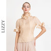 LIZZY 优雅名媛风时尚丝麻立体花短袖修身浪漫上衣{配吊带}7987 商品缩略图0