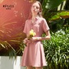 欧芮儿欧芮儿 2019夏装收腰显瘦绑带V领短袖a字连衣裙女中长款 商品缩略图0