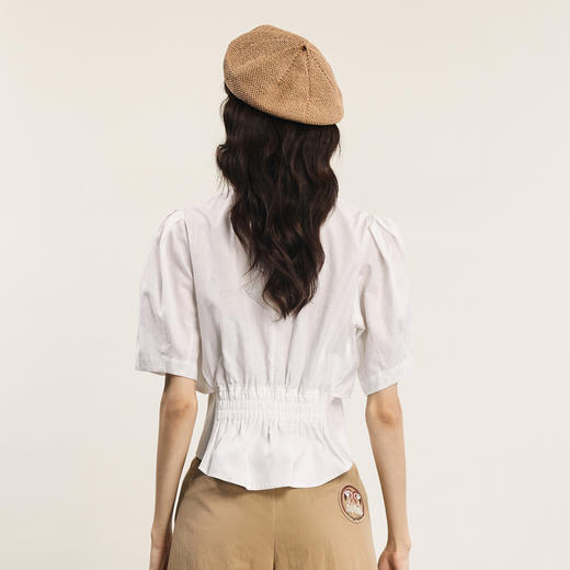 谜底白衬衫短袖女2024夏季新品通勤风设计感泡泡袖衬衣242MC0640 商品图2