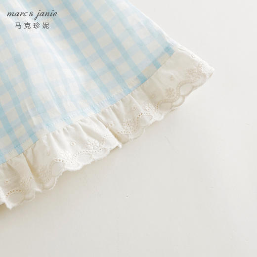 马克珍妮2024年夏装新款女童海军风格纹蕾丝花边短袖连衣裙240661 商品图4