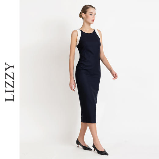 LIZZY 早秋简约优雅气质修身显瘦撞色拼接无袖包裙连衣裙8012 商品图4