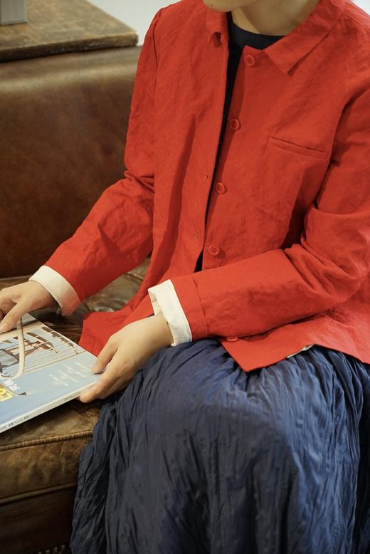 (5折) apuntob 圆领微A字版型红色短外套 商品图1