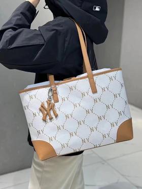 严选 | MLB大容量钻石老花托特包 黑色/奶油色 37*13*29cm