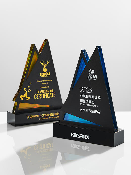 水晶奖杯定制年会新款山峰炫彩多色金属奖牌订制经销商授权牌定做 商品图3