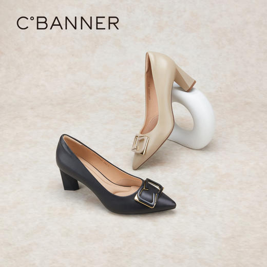 【静音系列】千百度双C拥抱粗高跟鞋春季通勤法式单鞋女A24171659 商品图1