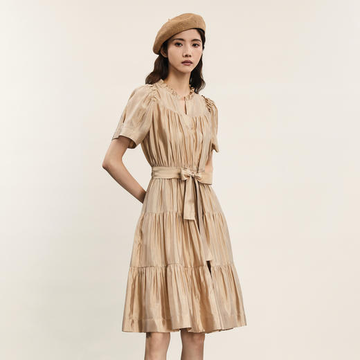 谜底荷叶边连衣裙2024夏季新品复古文艺风中长裙配腰带242ML0564 商品图3