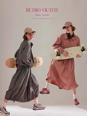 浮生八记/24A016/城市工装外套针织拼棉锦无袖连衣裙