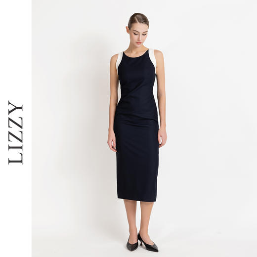 LIZZY 早秋简约优雅气质修身显瘦撞色拼接无袖包裙连衣裙8012 商品图1