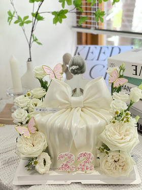 鲜花翻糖蝴蝶结奶油蛋糕 下单前请仔细阅读商品详情