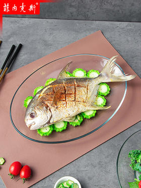 菲内克斯钢化玻璃透明耐热椭圆盘子大号13英寸鱼盘装菜盘意面盘子