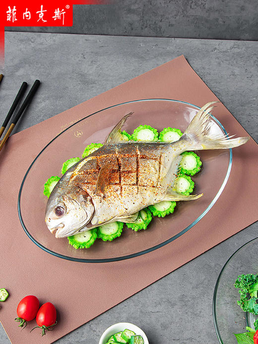 菲内克斯钢化玻璃透明耐热椭圆盘子大号13英寸鱼盘装菜盘意面盘子 商品图0