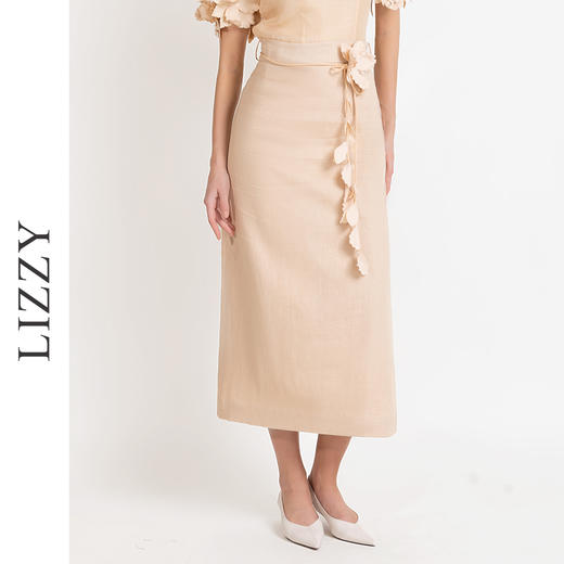 LIZZY优雅文艺范知性通勤修身显瘦半身裙{配立体花腰带}7988 商品图0