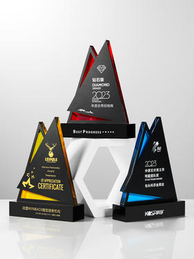 水晶奖杯定制年会新款山峰炫彩多色金属奖牌订制经销商授权牌定做