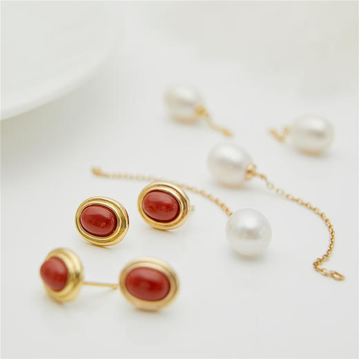 Pearl moments 南红 小团圆 椭圆珍珠耳线耳环（该商品不支持用券） 商品图5