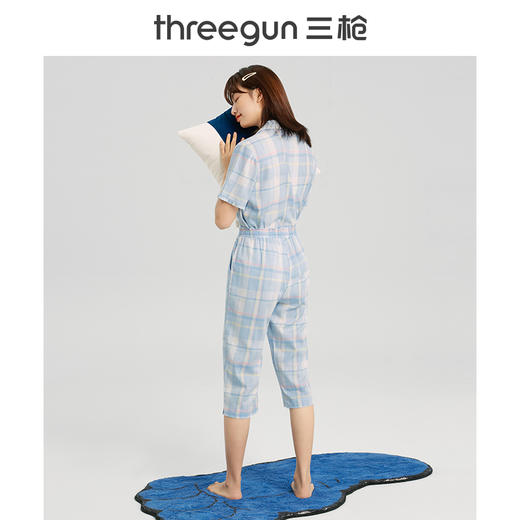 Threegun三枪 【纯棉】彩格女士家居中裤睡裤-61088B111 商品图4