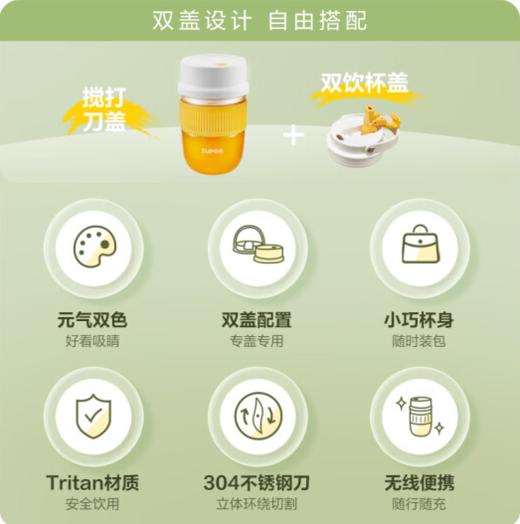 苏泊尔（SUPOR）榨汁机随行杯 便携式充电果汁机  JC350  黄 直饮450毫升/榨汁260毫升 商品图6