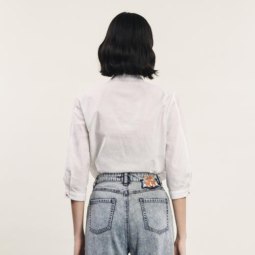 谜底白衬衫七分袖女2024年夏季新品通勤风提花宽松衬衣242MC0668 商品图2